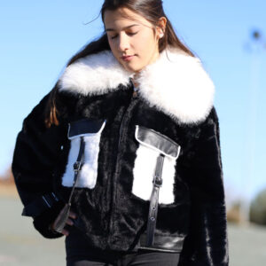 CHAQUETA PELUDA NEGRO-BLANCO